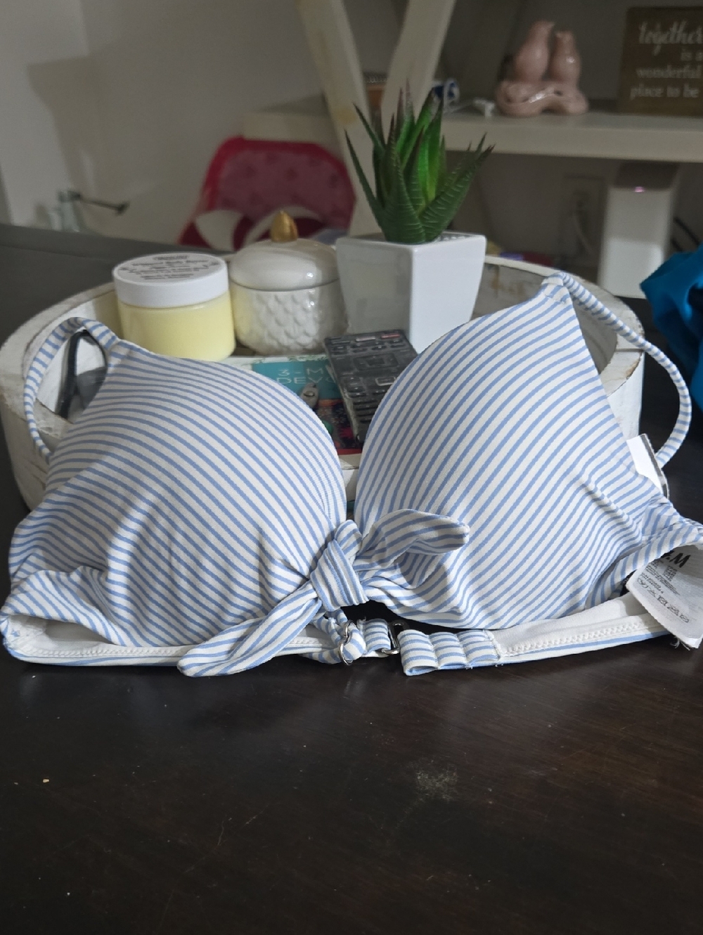 H&M swimsuit - blue and white stripes